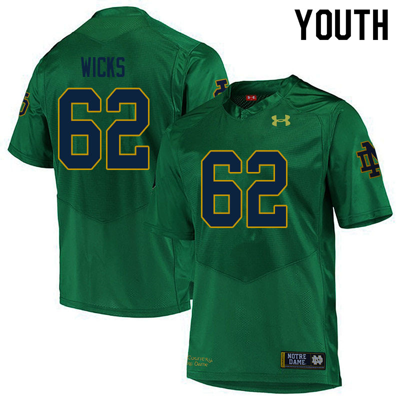 Youth NCAA Notre Dame Fighting Irish #62 Brennan Wicks Stitched College Under Armour Authentic Green Football Jersey KF10V35MX